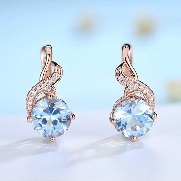 Aqua Blue Zircon earrings. - Picture 2 of 3